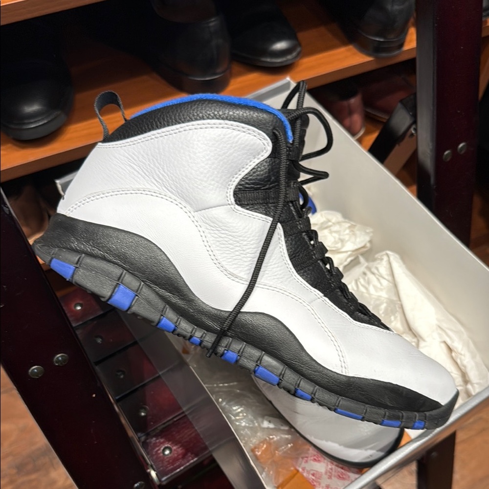 Men's White and Black Sneakers with Blue Accents